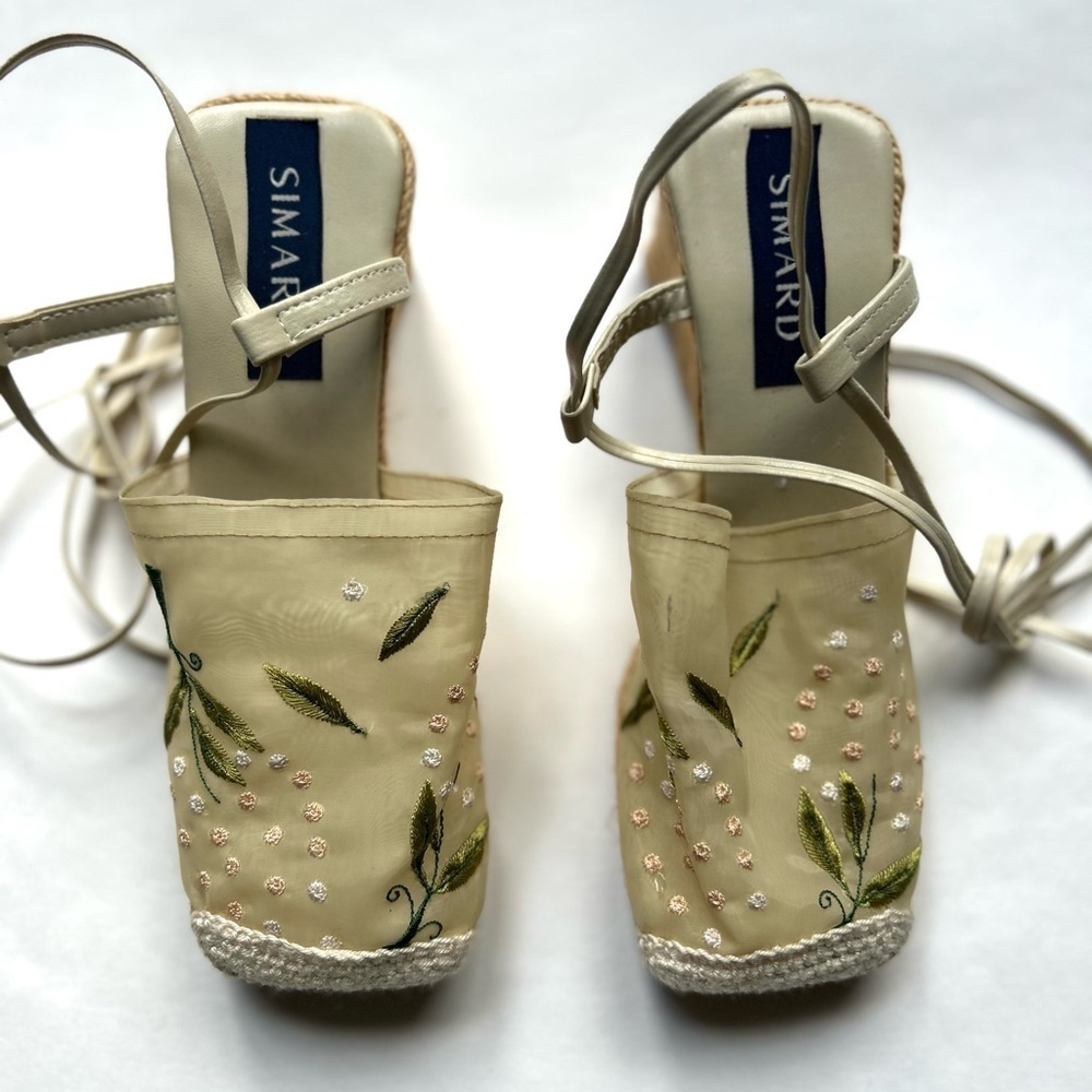 Simard embroidered  Floral Ankle Tie
Platform Espadrille Shoes Size 36